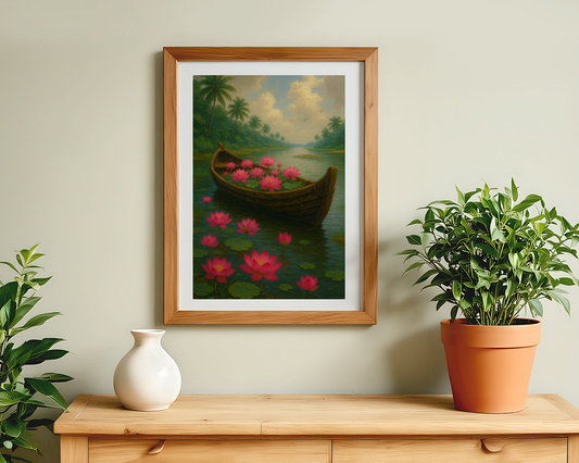Lotus and waves Wall Posters – 300 GSM Art Print (without frame)